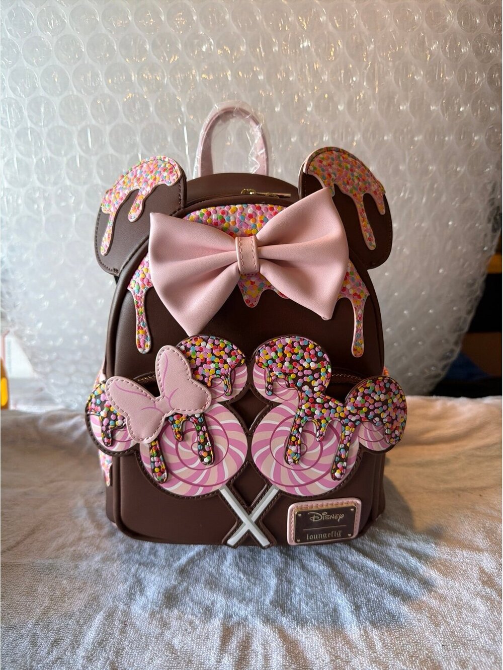 Loungefly Disney Minnie Mouse Chocolate Lollipop Ears Mini Backpack NWT
